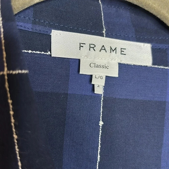 NWOT FRAME mens long sleeve button down shirt size large blue plaid - Picture 4 of 8